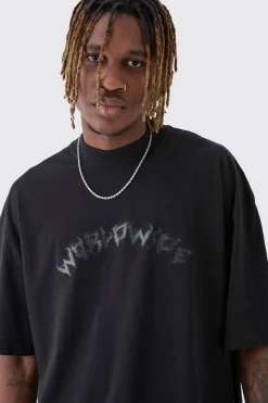 Tall Oversized Extended Neck Worldwide Gothic Cross Print T-Shirt | UK^boohooMAN Best