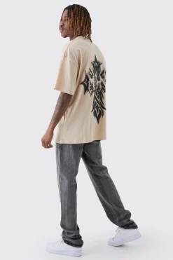 Tall Oversized Extended Neck Worldwide Gothic Cross Print T-Shirt | UK^boohooMAN Discount