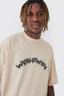 Tall Oversized Extended Neck Worldwide Gothic Cross Print T-Shirt | UK^boohooMAN Discount