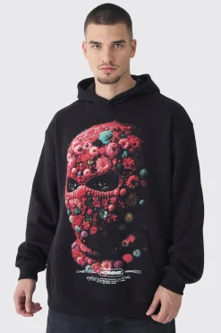 boohooMAN Tall Oversized Floral Balaclava Print Hoodie | UK| Hoodies & Sweatshirts