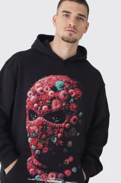 boohooMAN Tall Oversized Floral Balaclava Print Hoodie | UK| Hoodies & Sweatshirts