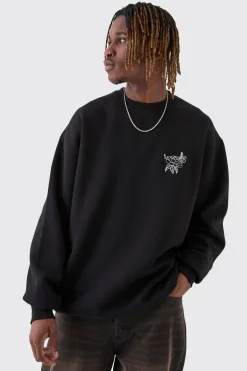 boohooMAN Tall Oversized Floral Embroidered Sweatshirt | UK| Hoodies & Sweatshirts