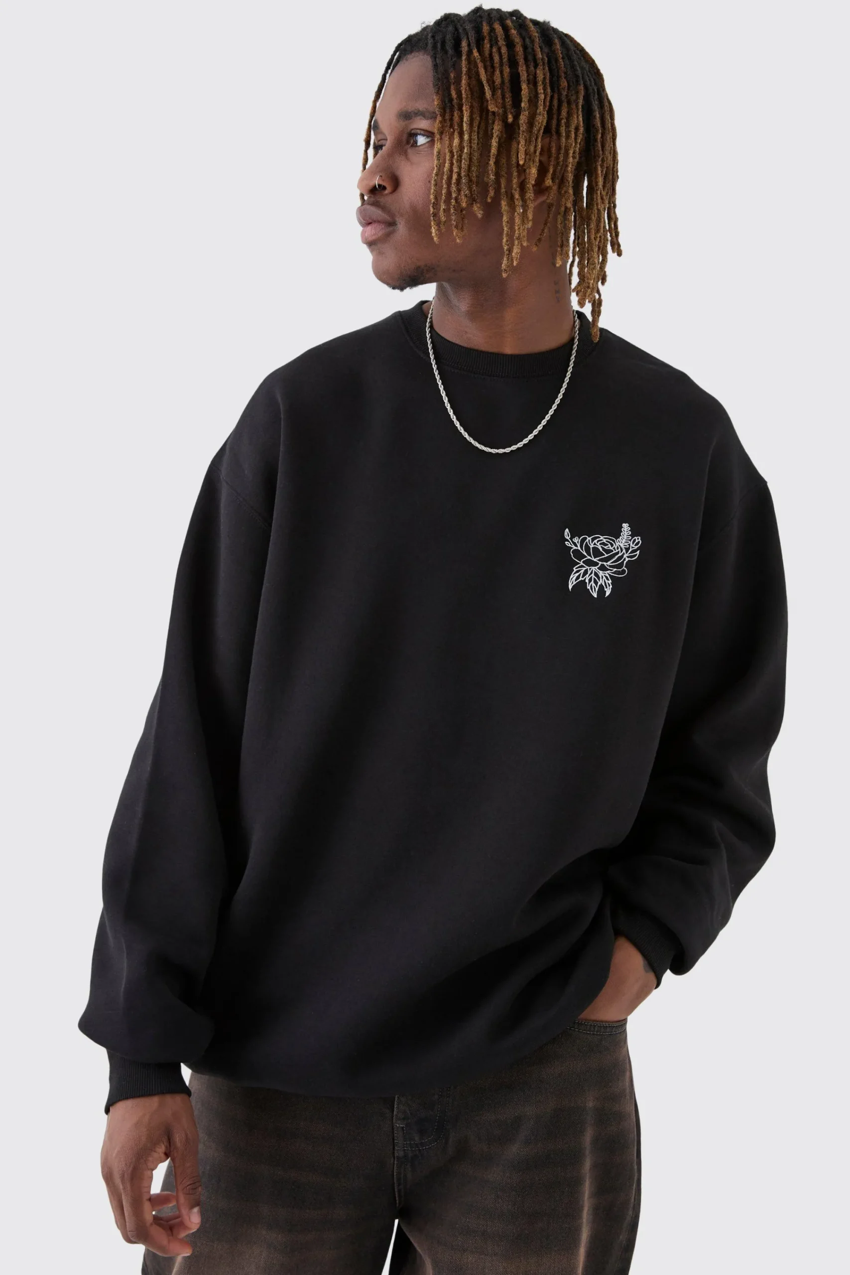 boohooMAN Tall Oversized Floral Embroidered Sweatshirt | UK| Hoodies & Sweatshirts