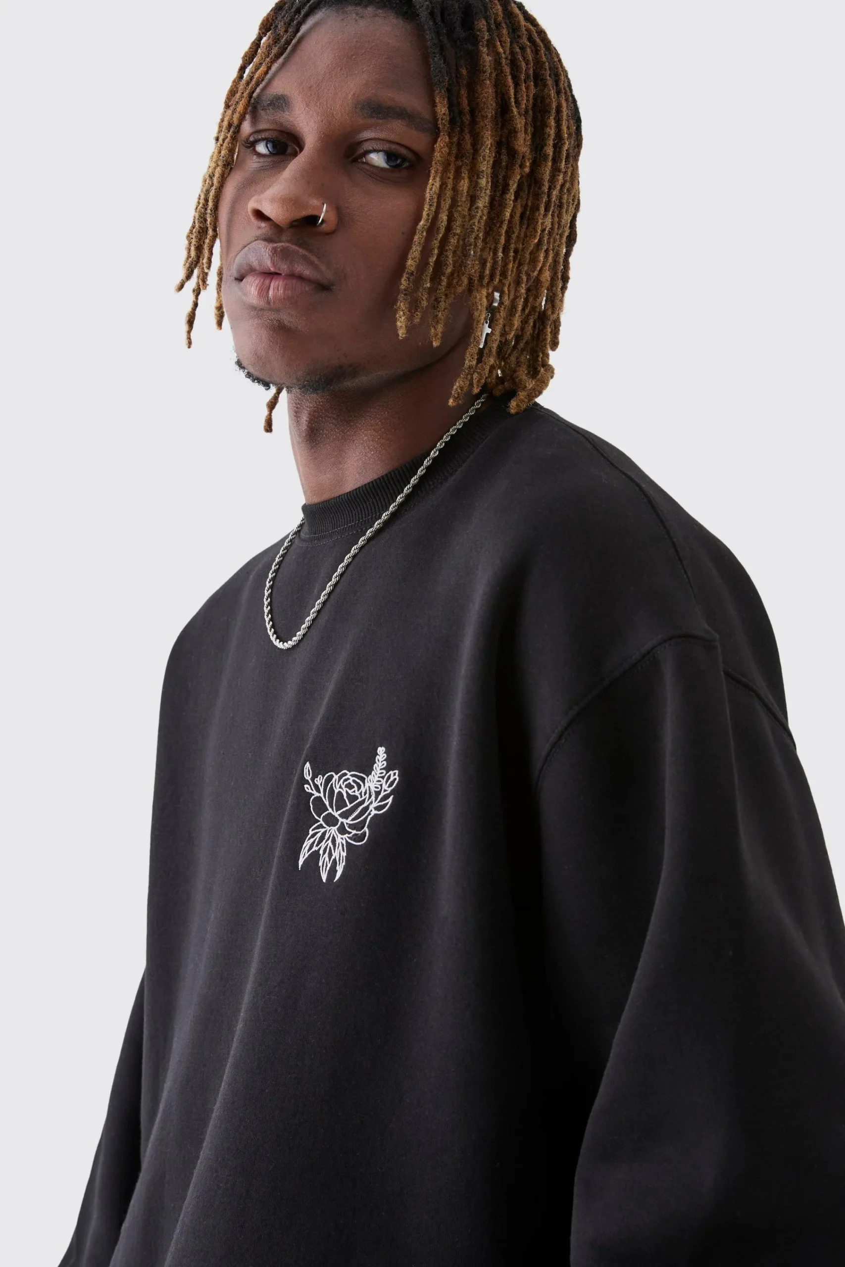 boohooMAN Tall Oversized Floral Embroidered Sweatshirt | UK| Hoodies & Sweatshirts