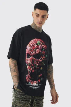 Tall Oversized Floral Mask T-shirt | UK^boohooMAN New