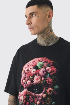 Tall Oversized Floral Mask T-shirt | UK^boohooMAN New