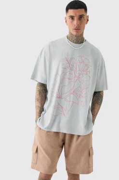 Tall Oversized Floral Stencil Print T-shirt In | UK^boohooMAN Best