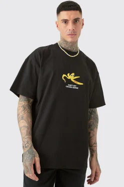 Tall Oversized Heavy Split Hem Print T-shirt | UK^boohooMAN Clearance