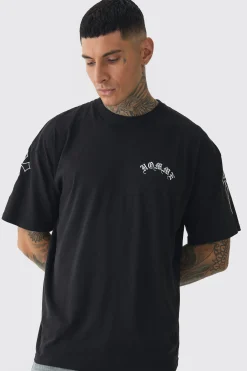 Tall Oversized Homme Print & Cross Embroidered T-Shirt | UK^boohooMAN Discount