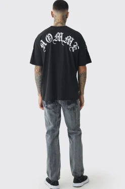 Tall Oversized Homme Print & Cross Embroidered T-Shirt | UK^boohooMAN Discount
