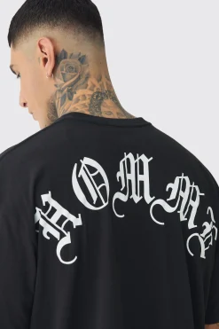 Tall Oversized Homme Print & Cross Embroidered T-Shirt | UK^boohooMAN Discount