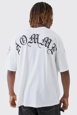Tall Oversized Homme Print & Cross Embroidered T-Shirt | UK^boohooMAN Sale