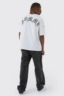 Tall Oversized Homme Print & Cross Embroidered T-Shirt | UK^boohooMAN Sale