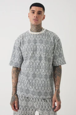 Tall Oversized Jacquard Abstract T-shirt | UK^boohooMAN Best