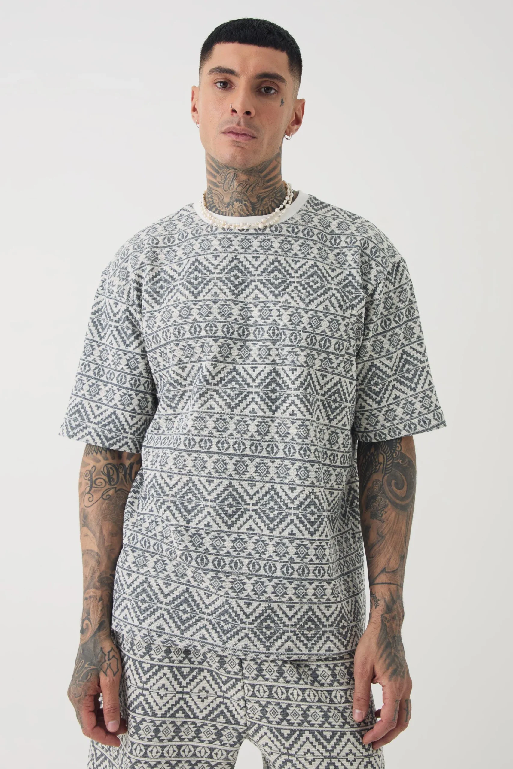 Tall Oversized Jacquard Abstract T-shirt | UK^boohooMAN Best