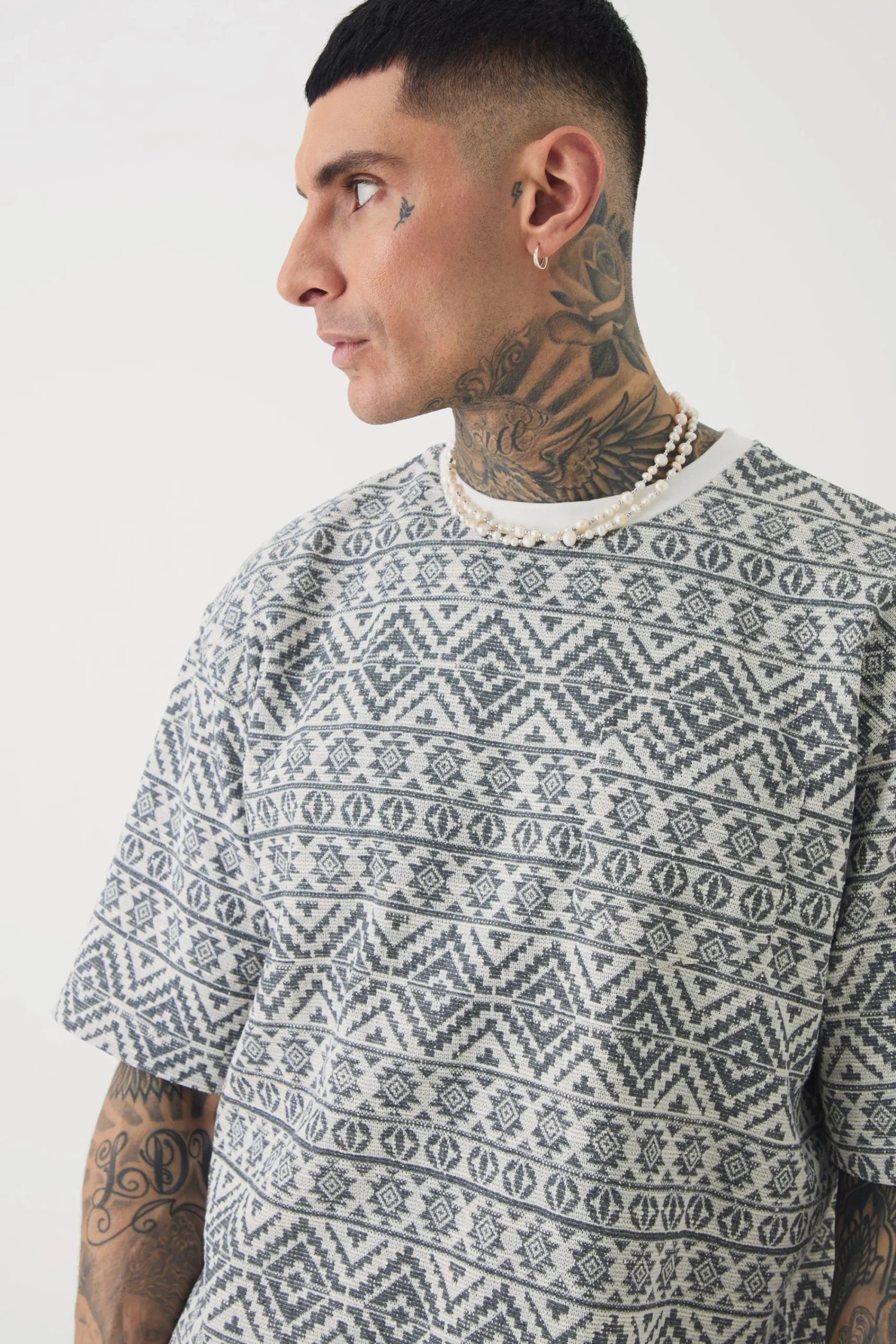 Tall Oversized Jacquard Abstract T-shirt | UK^boohooMAN Best