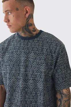 Tall Oversized Jacquard Abstract T-shirt | UK^boohooMAN New