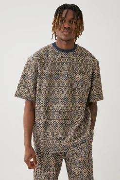 Tall Oversized Jacquard Abstract T-shirt | UK^boohooMAN New