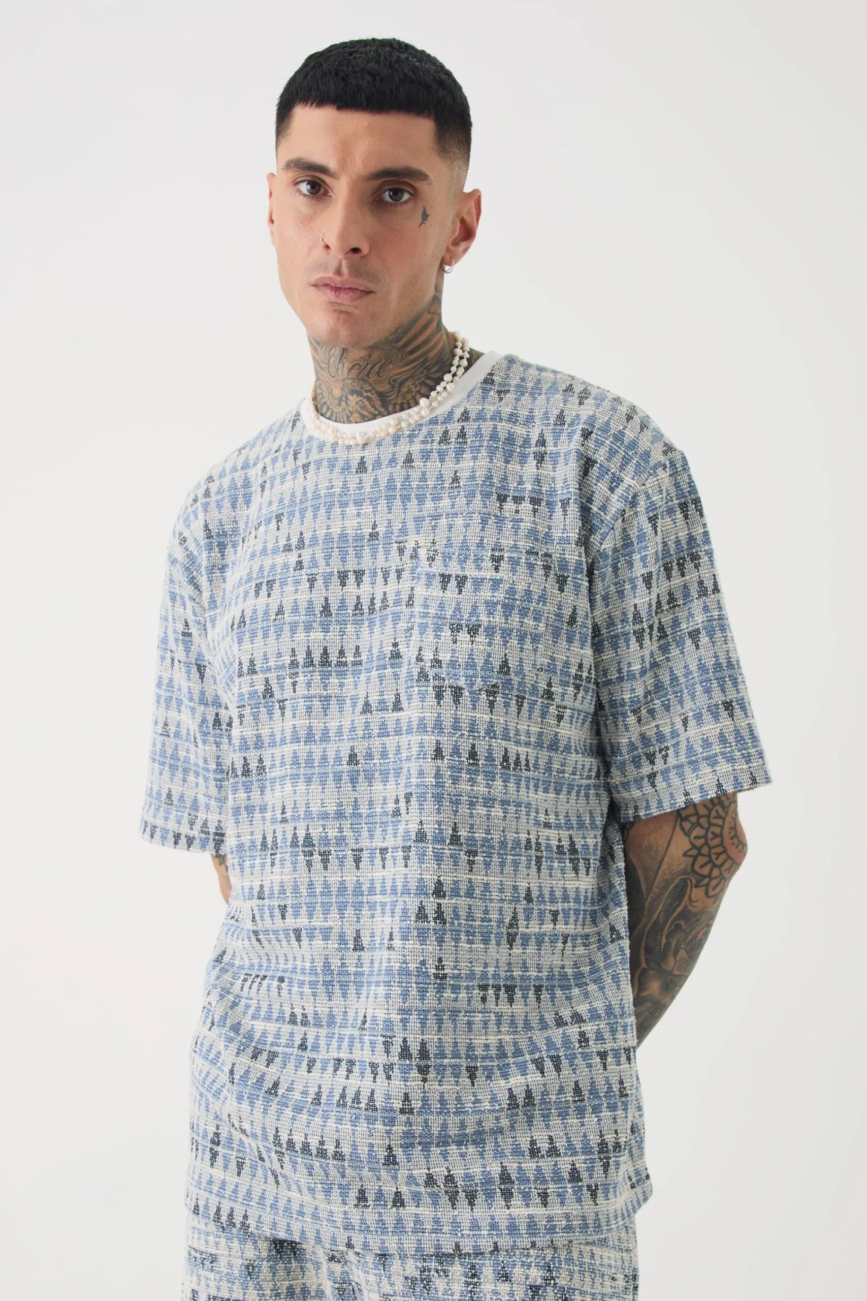 Tall Oversized Jacquard Geo T-shirt | UK^boohooMAN Best