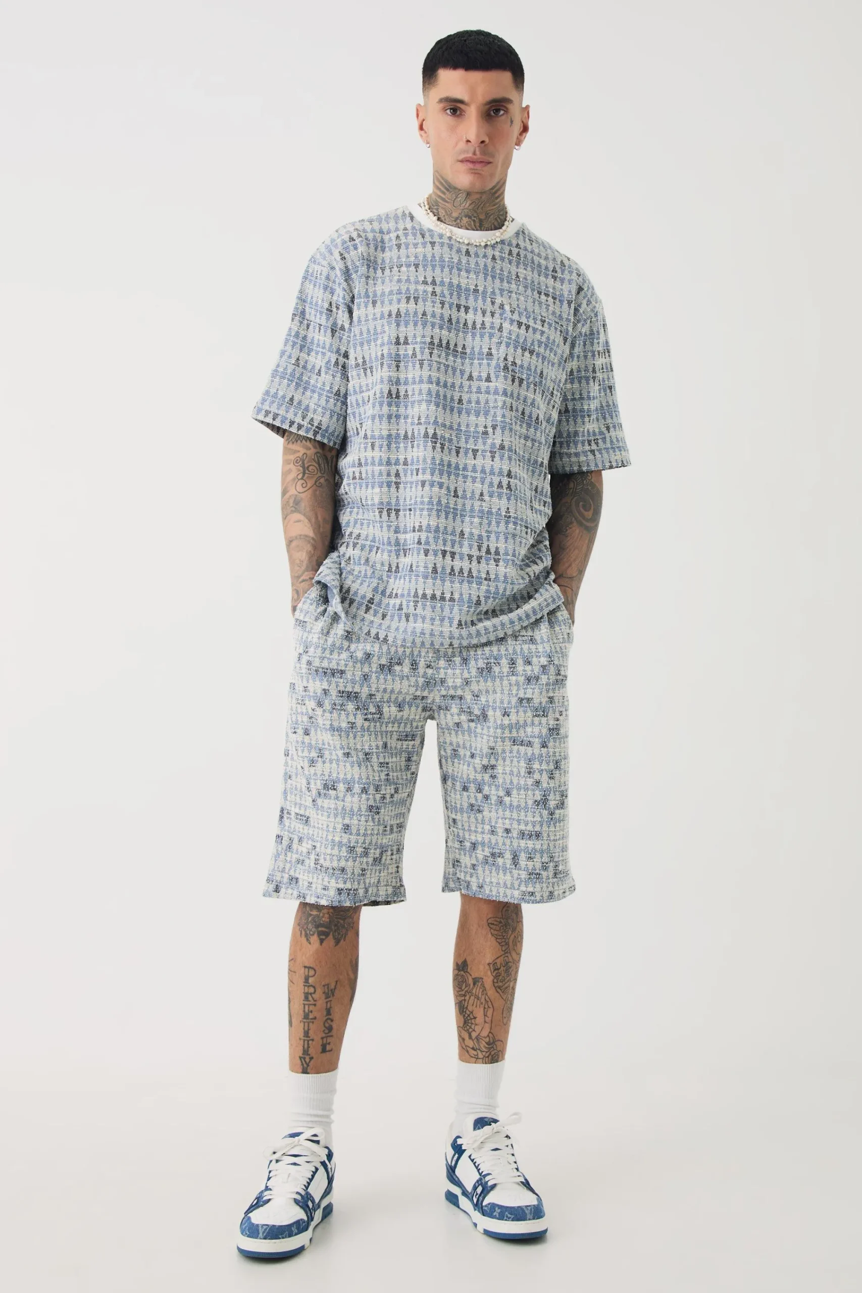 Tall Oversized Jacquard Geo T-shirt | UK^boohooMAN Best