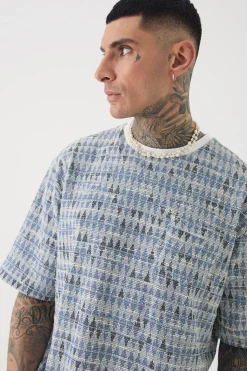 Tall Oversized Jacquard Geo T-shirt | UK^boohooMAN Best