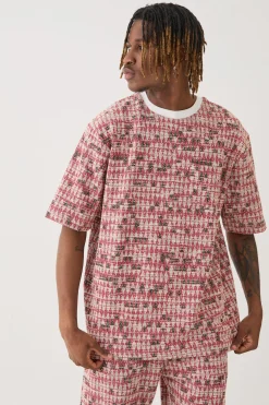 Tall Oversized Jacquard Geo T-shirt | UK^boohooMAN Best