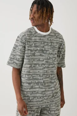 Tall Oversized Jacquard Geo T-shirt | UK^boohooMAN