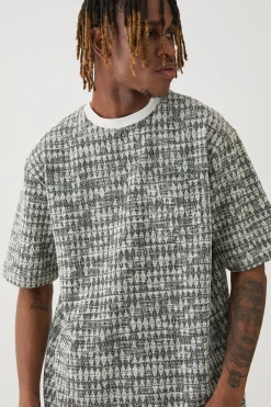 Tall Oversized Jacquard Geo T-shirt | UK^boohooMAN