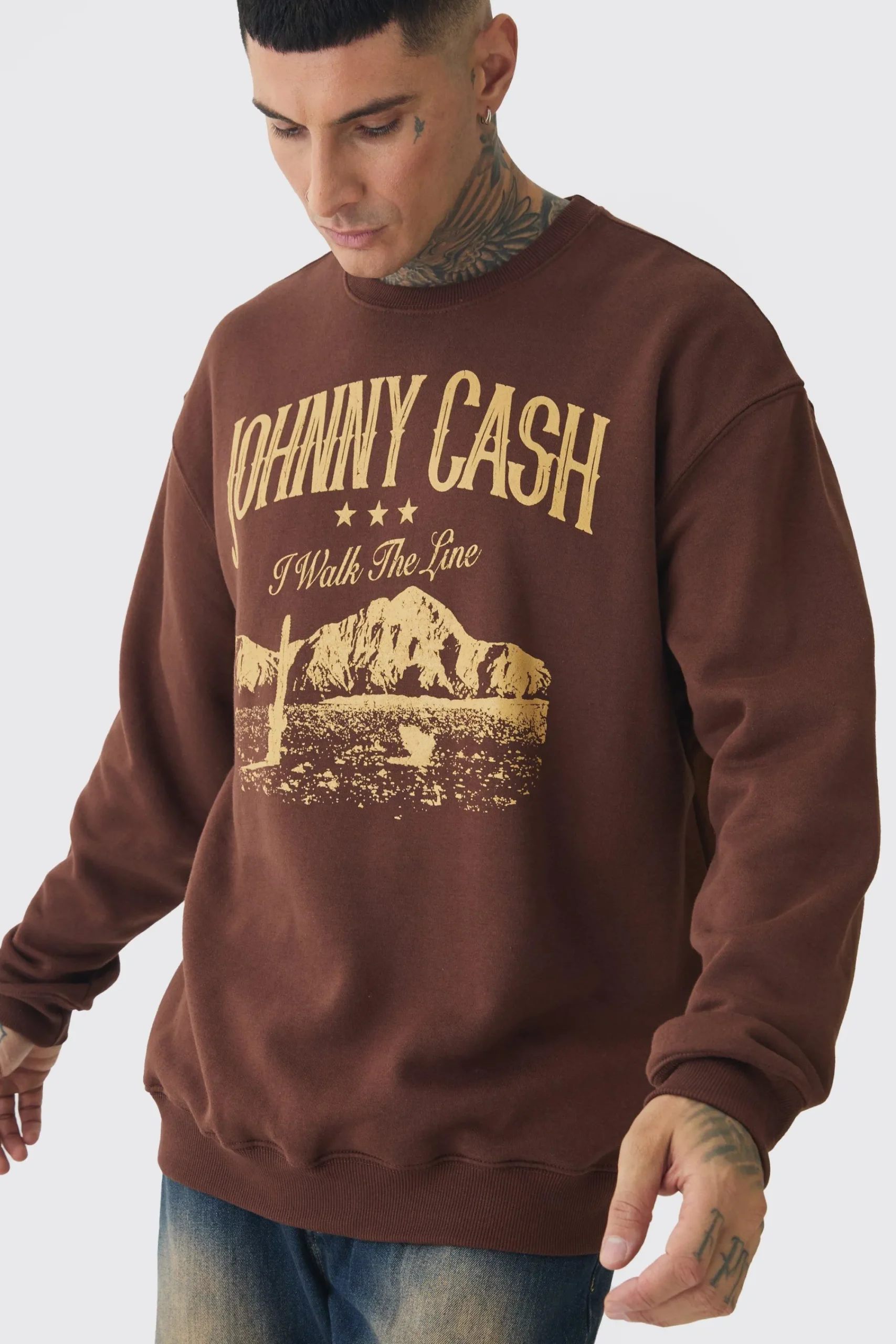 boohooMAN Tall Oversized Johnny Cash Licensed Sweatshirt | UK| Hoodies & Sweatshirts