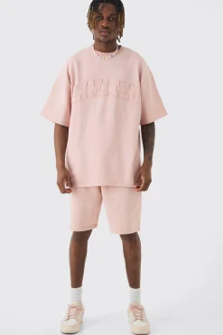 boohooMAN Tall Oversized Limited Washed T-shirt & Short Set | UK| Tracksuits