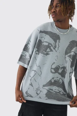 Tall Oversized Line Drawing Knitted T-shirt | UK^boohooMAN Best