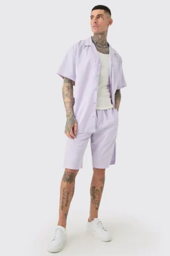 boohooMAN Tall Oversized Linen Drop Revere Shirt & Short Set In | UK| Sets & Co-Ords