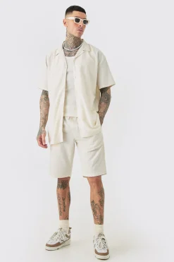 boohooMAN Tall Oversized Linen Drop Revere Shirt & Short Set In | UK| Sets & Co-Ords