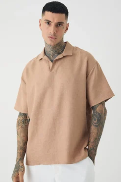 Tall Oversized Linen Revere Polo In | UK^boohooMAN Best