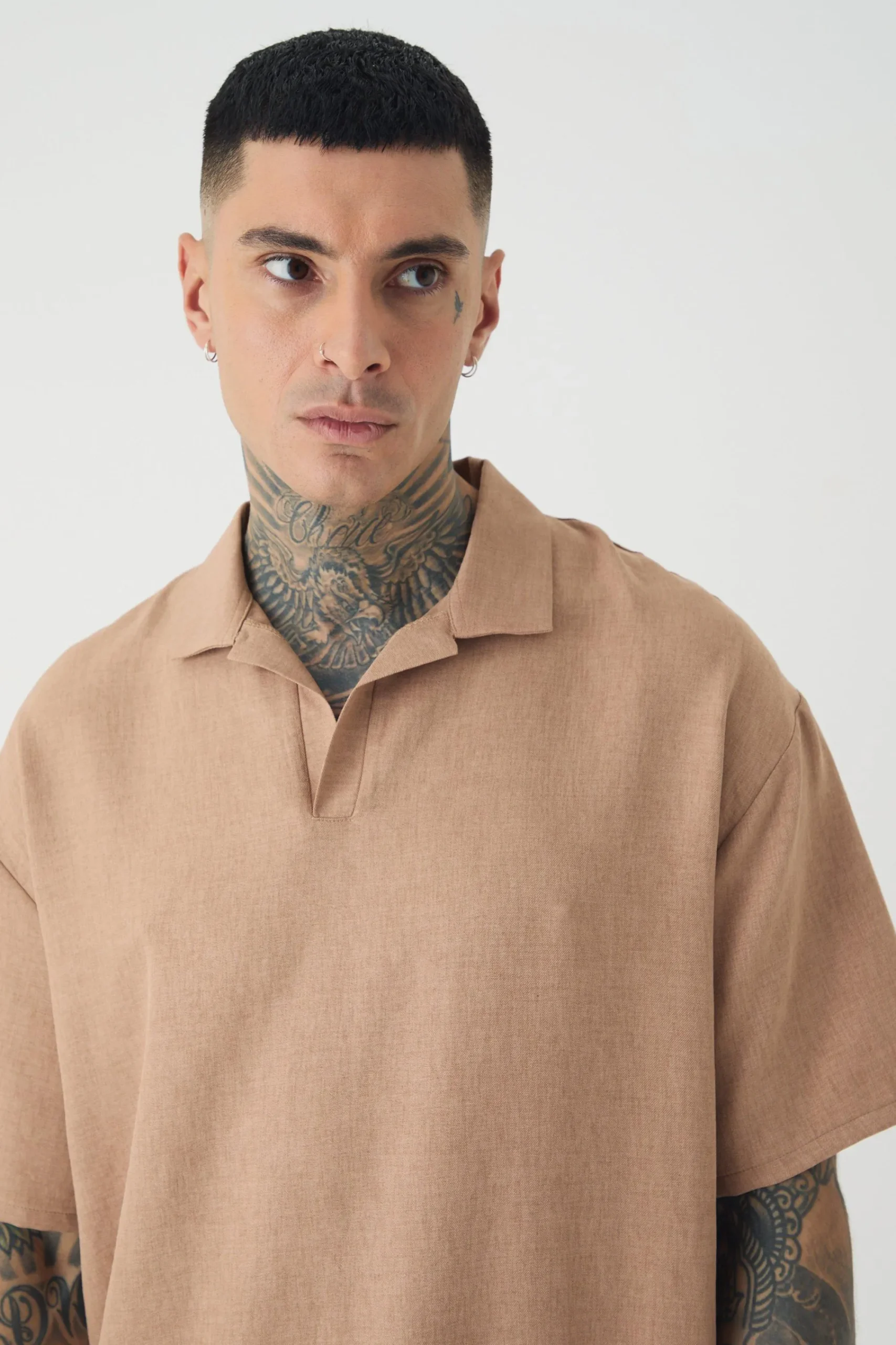 Tall Oversized Linen Revere Polo In | UK^boohooMAN Best