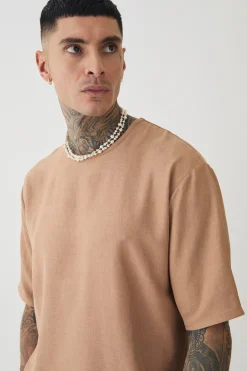 Tall Oversized Linen T-shirt | UK^boohooMAN New