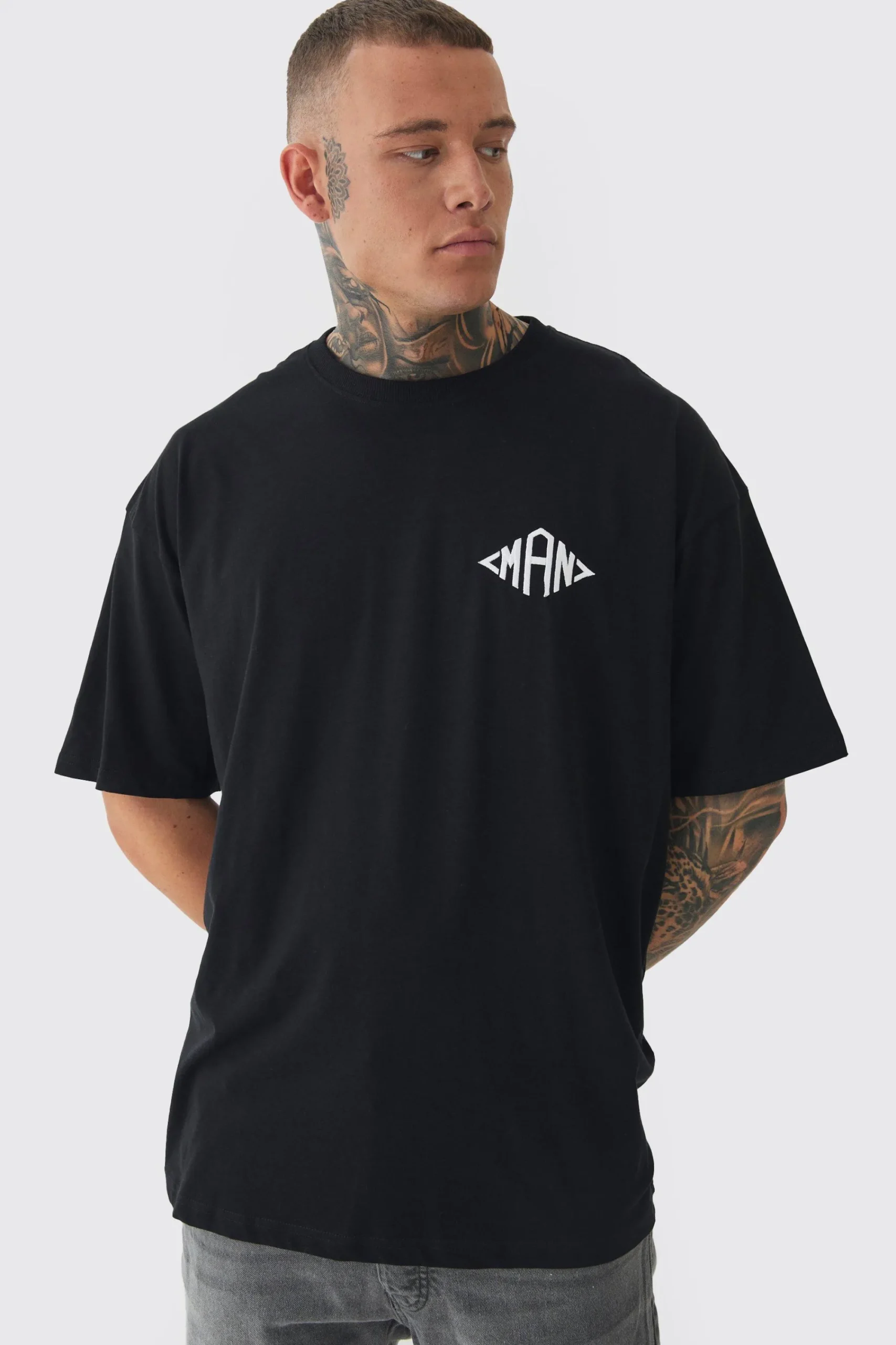 Tall Oversized Man Diamond Embroidered T-shirt In | UK^boohooMAN New