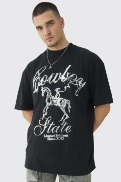 Tall Oversized Metallic Print Cowboy T-Shirt | UK^boohooMAN Clearance