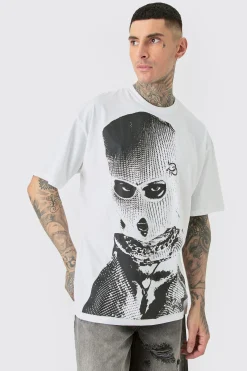 Tall Oversized Mono Balaclava Print T-shirt In | UK^boohooMAN Outlet