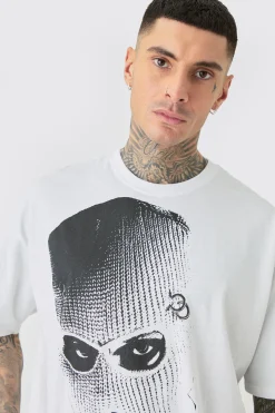 Tall Oversized Mono Balaclava Print T-shirt In | UK^boohooMAN Outlet