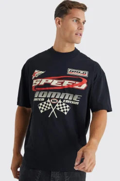 Tall Oversized Moto Racing Print T-shirt | UK^boohooMAN Clearance