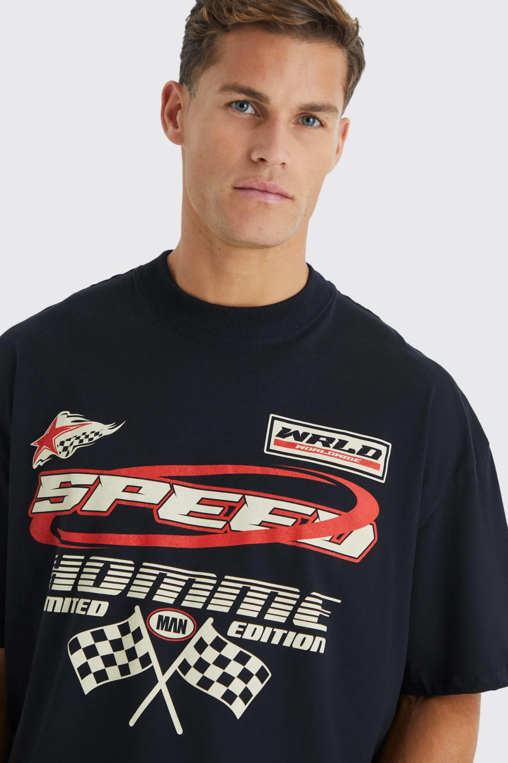 Tall Oversized Moto Racing Print T-shirt | UK^boohooMAN Clearance
