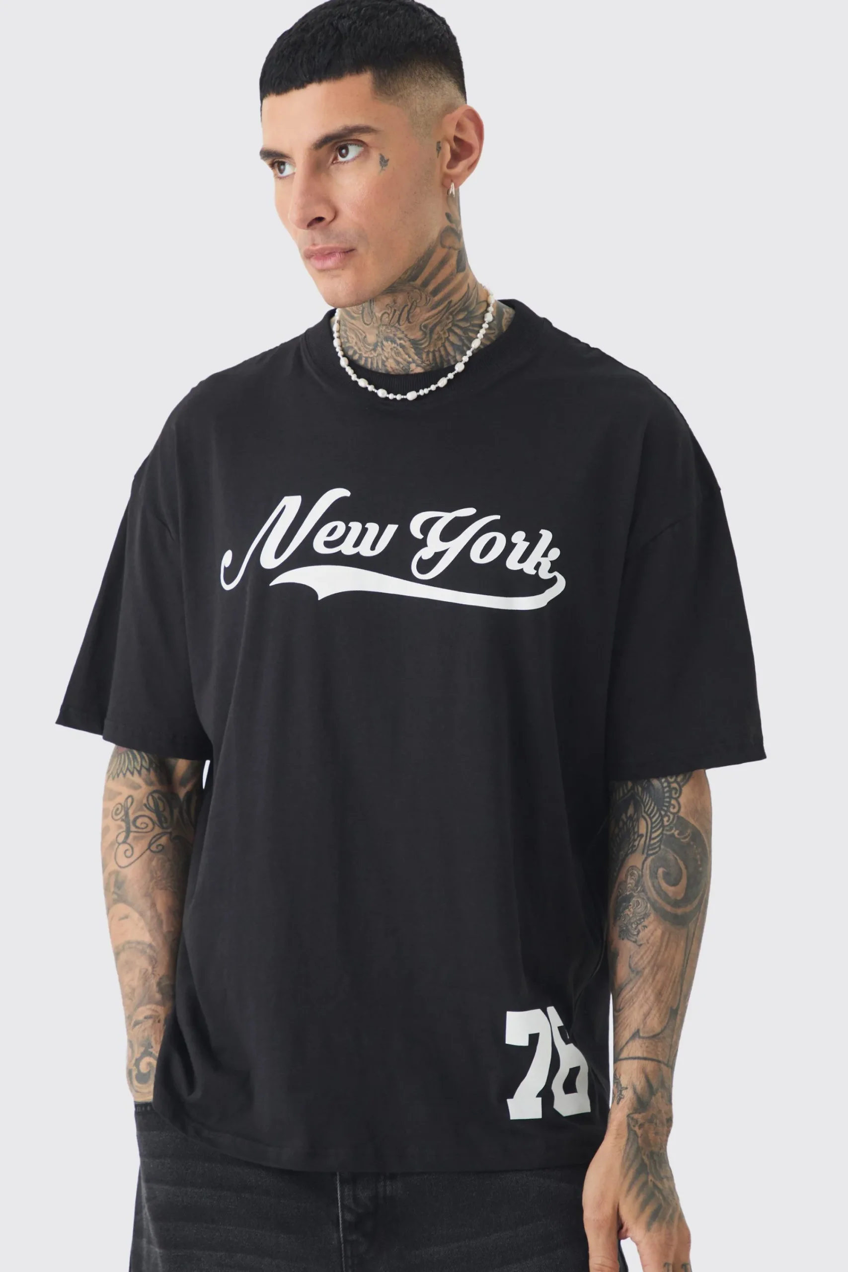 Tall Oversized New York Varsity Print T-shirt | UK^boohooMAN Best