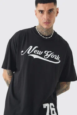 Tall Oversized New York Varsity Print T-shirt | UK^boohooMAN Best