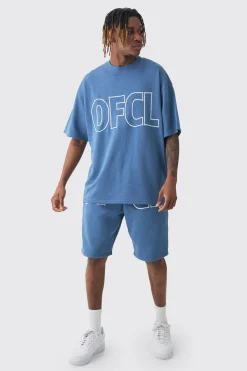 boohooMAN Tall Oversized Ofcl Applique T-shirt & Short Set | UK| Tracksuits