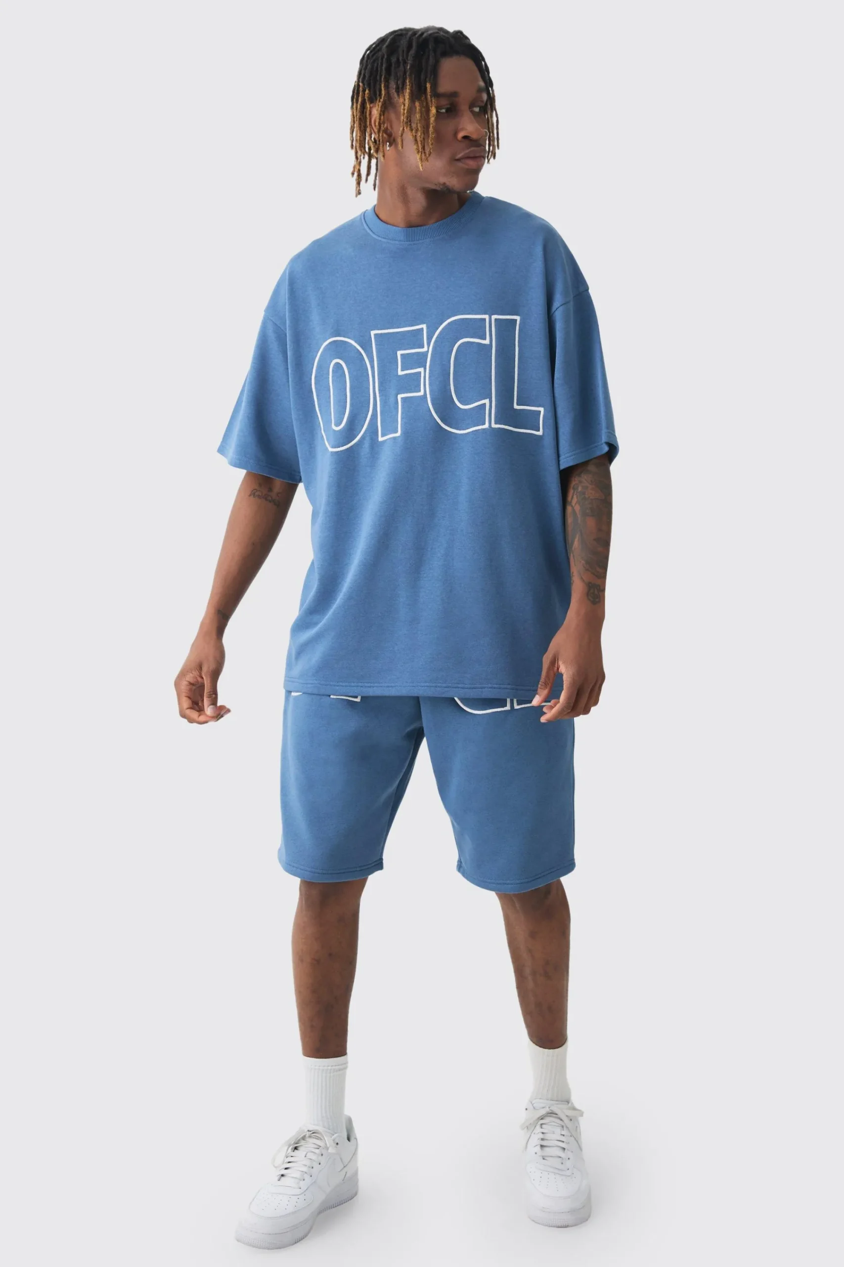 boohooMAN Tall Oversized Ofcl Applique T-shirt & Short Set | UK| Tracksuits
