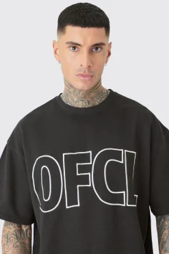 Tall Oversized OFCL Embroidered T-Shirt | UK^boohooMAN