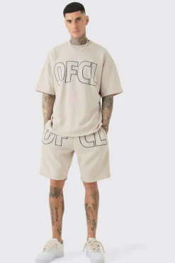 boohooMAN Tall Oversized OFCL Embroidered T-Shirt & Short Set | UK| Tracksuits