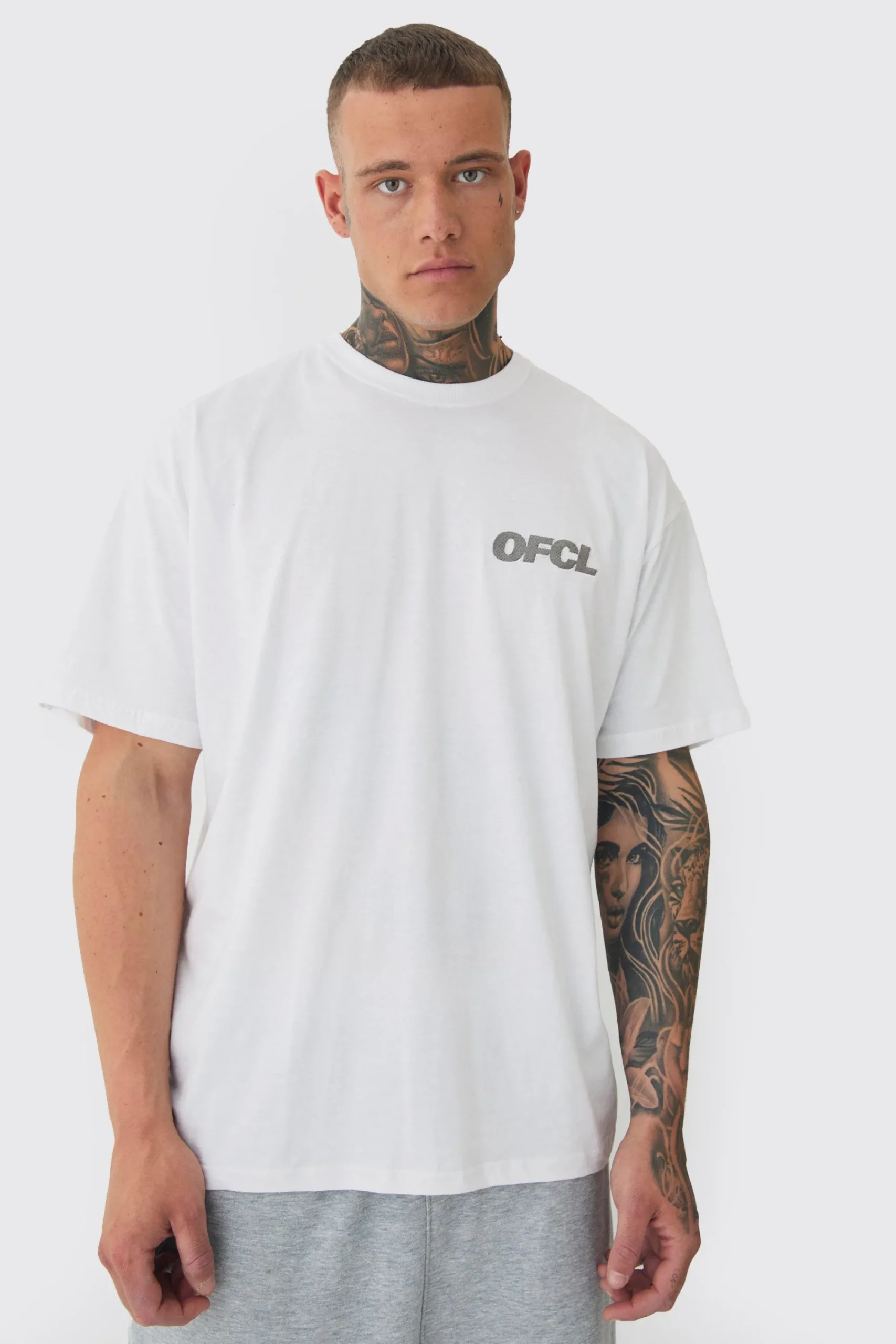Tall Oversized OFCL Embroidered T-shirt In White | UK^boohooMAN Best