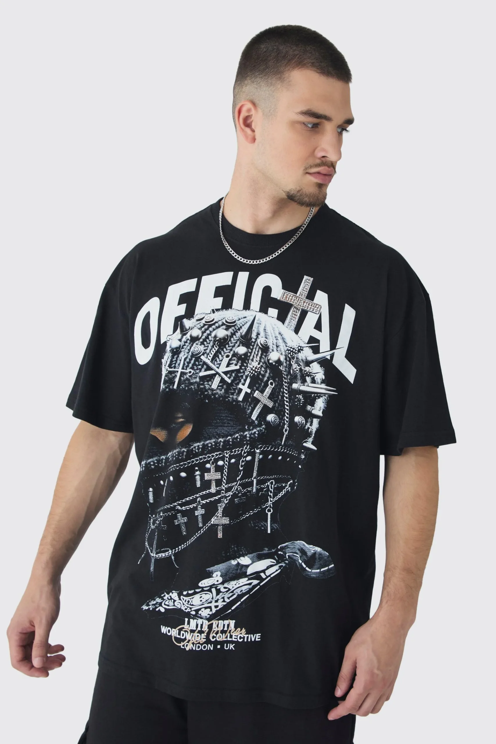 Tall Oversized Official Balaclava Print T-Shirt | UK^boohooMAN Clearance